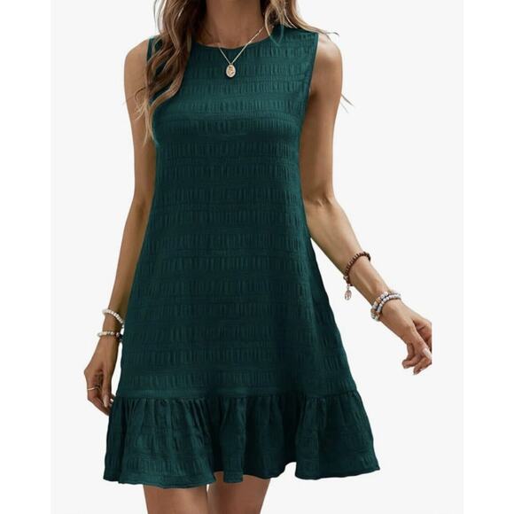 SOLY HUX Dresses & Skirts - SOLY HUX Women's Ruffle Hem Sleeveless Green Tank Dress Round Neck Casual Smock